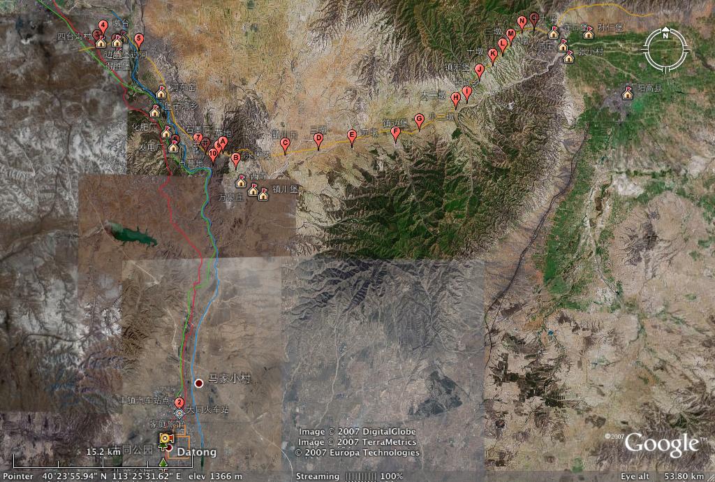 晋北长城行散记线路图-卫星示意图