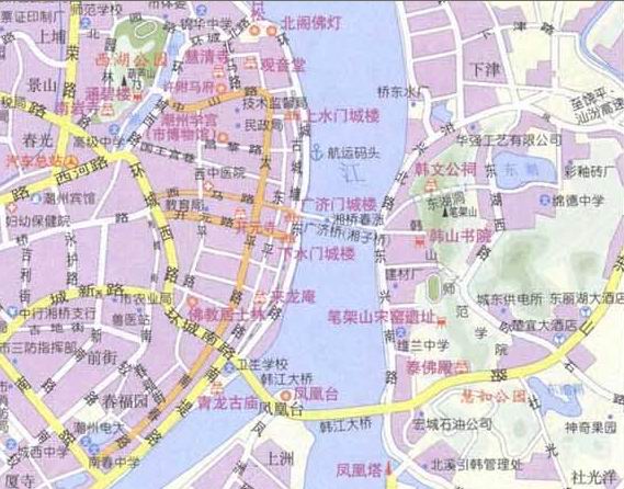 潮州部分地图. 参观点集中在古城永济门周边.
