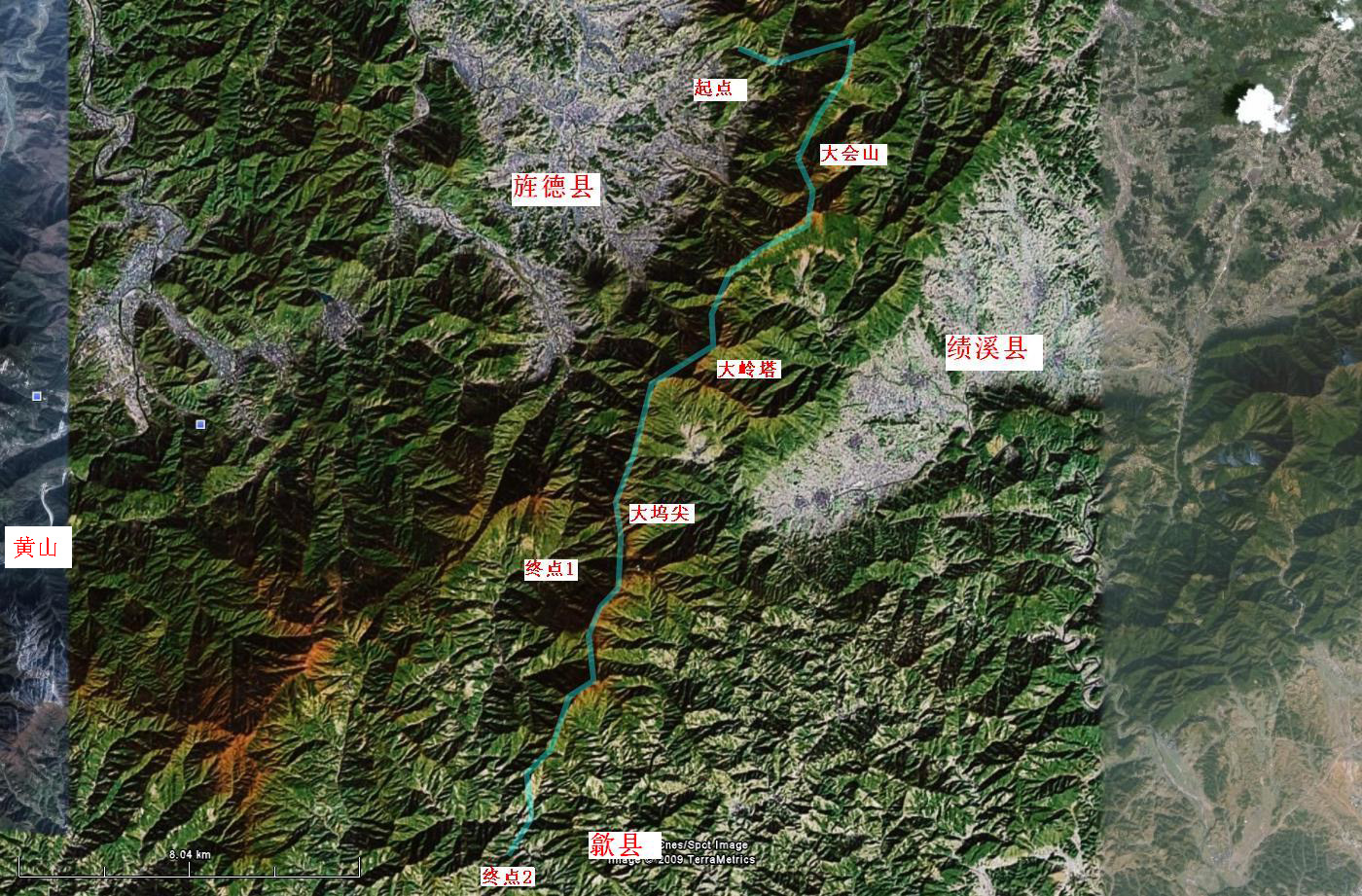 d1:车到旌德县白地镇江村小学,开始徒步上山.