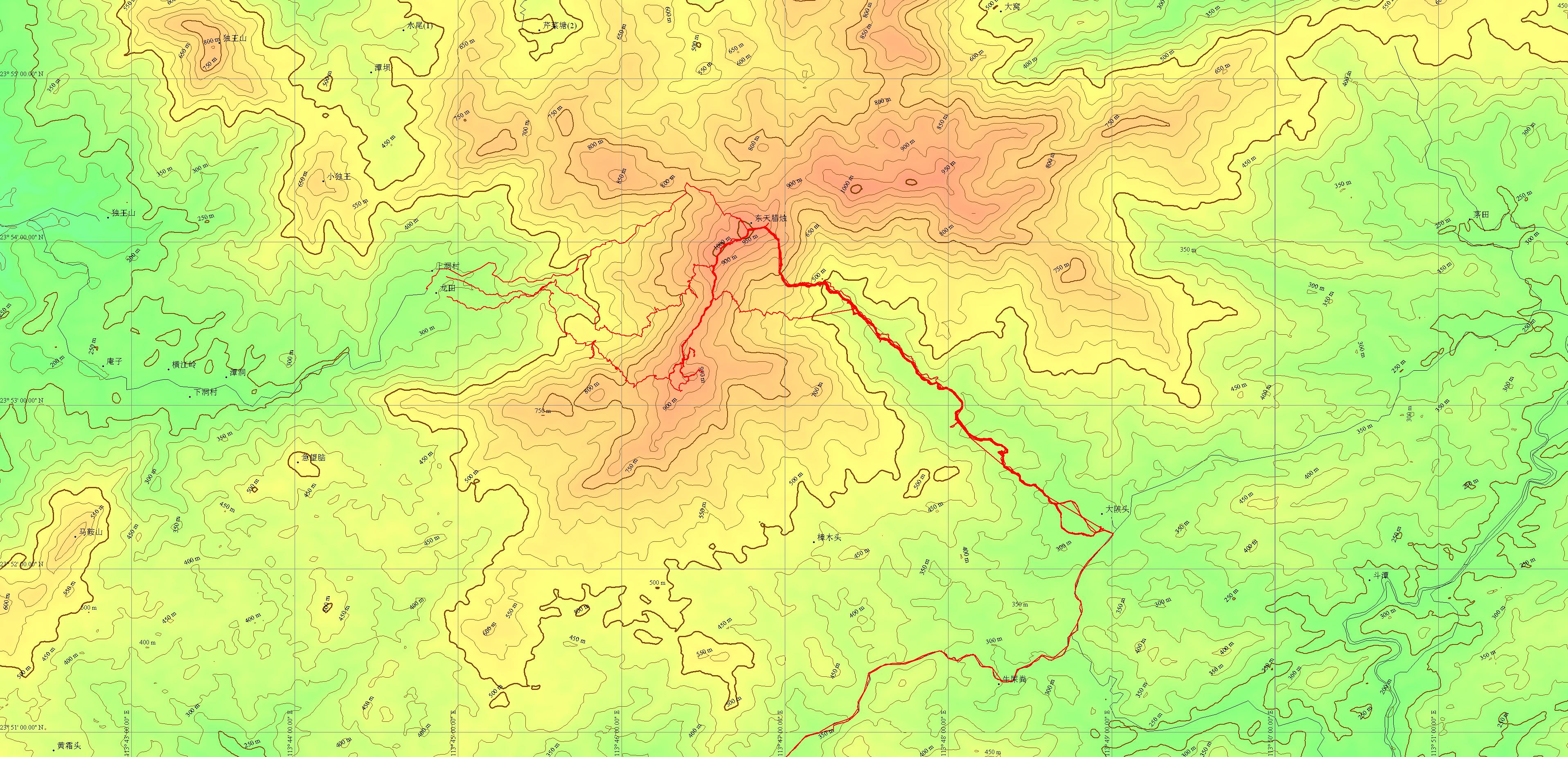 03深圳周边山野等高线地图gps轨迹