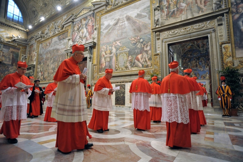 秘密会议开始之前,红衣主教走入西斯廷教堂(图片来自网络)